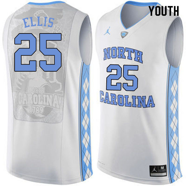 Youth #25 Caleb Ellis North Carolina Tar Heels College Basketball Jerseys Sale-White